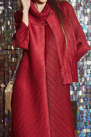 Buy_Tasuvure_Red Serena Pleated Scarf Dress_Online_at_Aza_Fashions