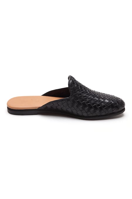 Tissr_Black Textured Leather Mules_Online_at_Aza_Fashions