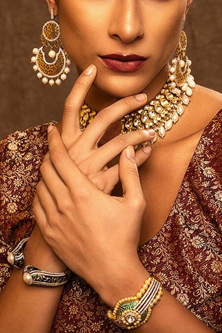 Shop Tsara Gold Plated Crystal Enamel Kada - Single Pc Online at Aza Fashions Shop_Tsara_Gold Plated Crystal Enamel Kada - Single Pc_Online_at_Aza_Fashions