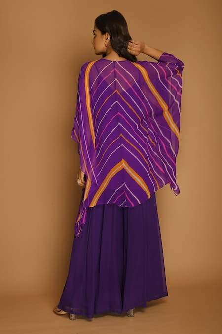 Shop_K-Anshika_Purple Georgette V Neck Printed Kaftan And Palazzo Set _at_Aza_Fashions