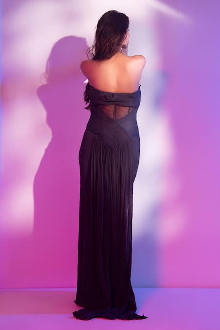 Shop Tabeer India Grey Chinnon Beads Sweetheart Neck Embellished Draped Gown at Aza Fashions Shop_Tabeer India_Grey Chinnon Beads Sweetheart Neck Embellished Draped Gown _at_Aza_Fashions