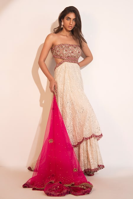 Buy Tabeer India Off White Dupatta Net Mirror And Thread Square Neck Work Anarkali With Online at Aza Fashions Buy_Tabeer India_Off White Dupatta Net Mirror And Thread Square Neck Work Anarkali With _Online_at_Aza_Fashions