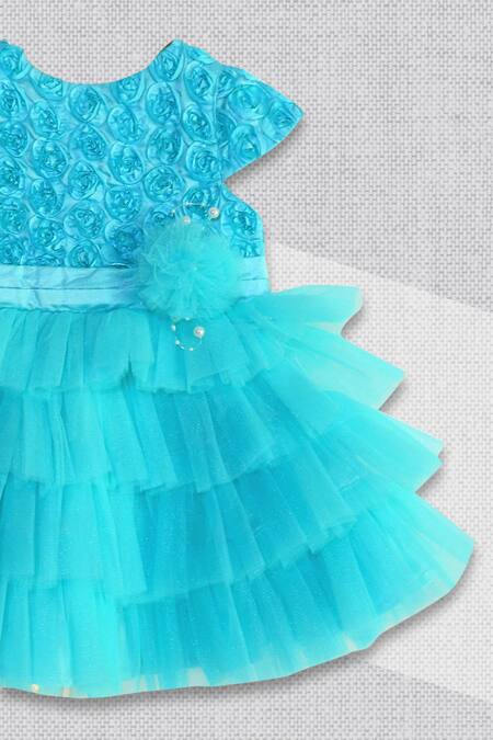 Tutus By Tutu_Blue Satin Embroidered Ruffle Dress_Online_at_Aza_Fashions