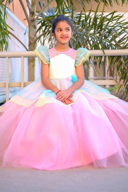 Tutus By Tutu_Pink Satin Layered Organza Ball Gown_Online_at_Aza_Fashions
