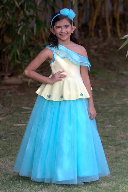 Tutus By Tutu Blue Neoprene Asymmetric Colorblock Gown