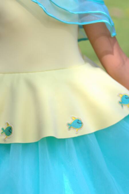 Shop_Tutus By Tutu_Blue Neoprene Asymmetric Colorblock Gown_Online_at_Aza_Fashions