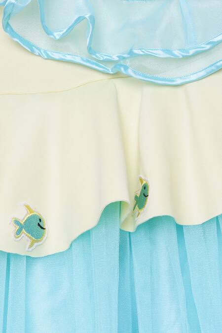 Tutus By Tutu_Blue Neoprene Asymmetric Colorblock Gown_at_Aza_Fashions