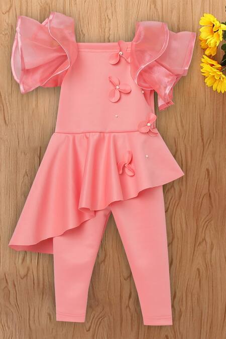 Tutus By Tutu_Pink Organza Floral Applique Jumpsuit_Online_at_Aza_Fashions