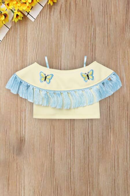 Tutus By Tutu_Yellow Neoprene Embroidered Bardot Top And Skirt Set_Online_at_Aza_Fashions