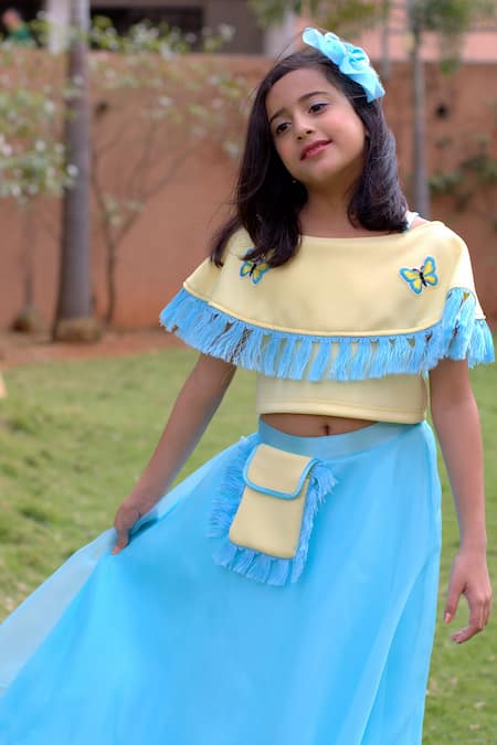 Buy_Tutus By Tutu_Yellow Neoprene Embroidered Bardot Top And Skirt Set_Online_at_Aza_Fashions