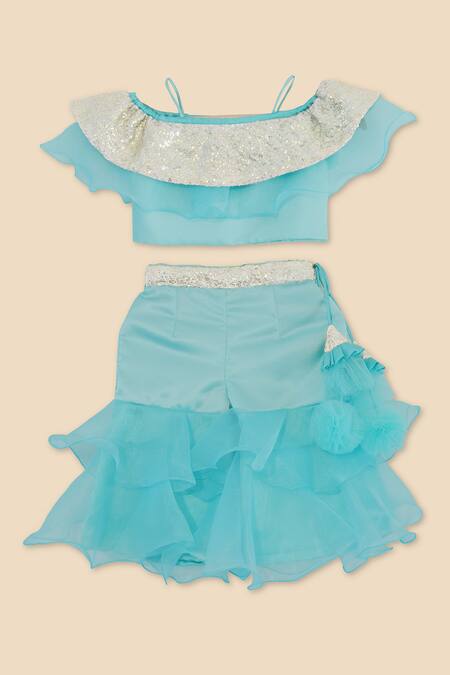 Tutus By Tutu_Blue Crepe Satin Embroidered Sequins Ruffle Sharara Set_Online_at_Aza_Fashions