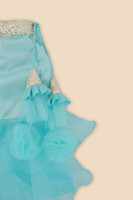 Tutus By Tutu_Blue Crepe Satin Embroidered Sequins Ruffle Sharara Set_at_Aza_Fashions