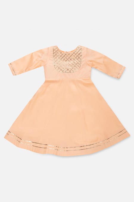 Tutus By Tutu_Peach Cotton Embroidery Organic Anarkali Set_Online_at_Aza_Fashions