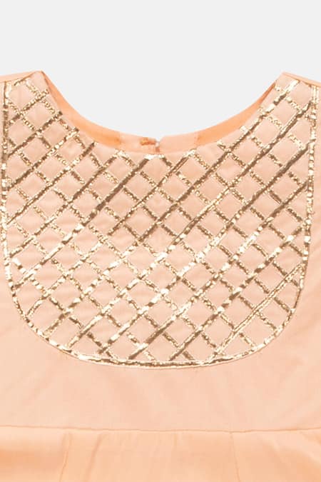 Tutus By Tutu_Peach Cotton Embroidery Organic Anarkali Set_at_Aza_Fashions