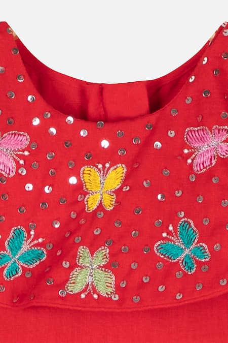 Tutus By Tutu_Red Cotton Embroidery, Sequins Organic Jumpsuit_Online_at_Aza_Fashions