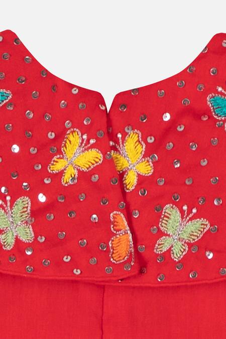 Buy_Tutus By Tutu_Red Cotton Embroidery, Sequins Organic Jumpsuit_Online_at_Aza_Fashions
