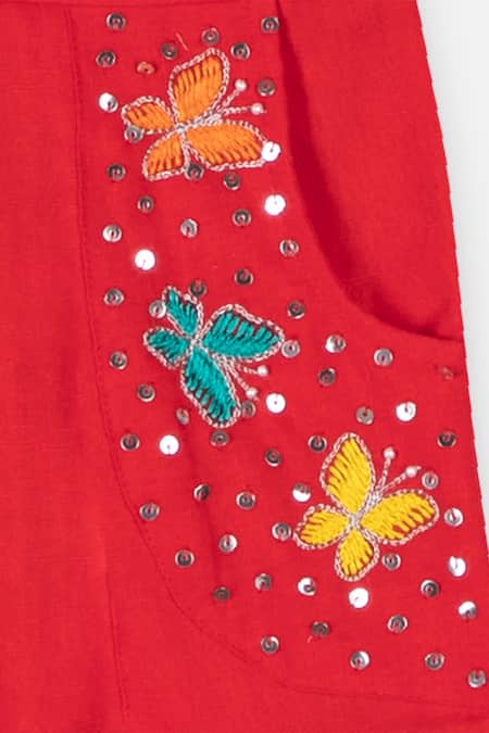 Shop_Tutus By Tutu_Red Cotton Embroidery, Sequins Organic Jumpsuit_Online_at_Aza_Fashions
