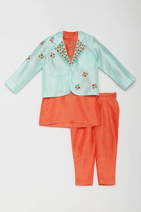 Buy_Tutus By Tutu_Blue Silk, Crepe Embroidery Blazer And Kurta Set_Online_at_Aza_Fashions