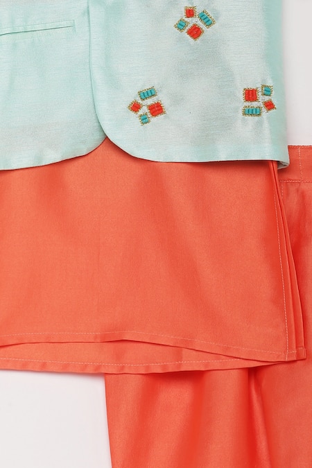 Tutus By Tutu_Blue Silk, Crepe Embroidery Blazer And Kurta Set_at_Aza_Fashions