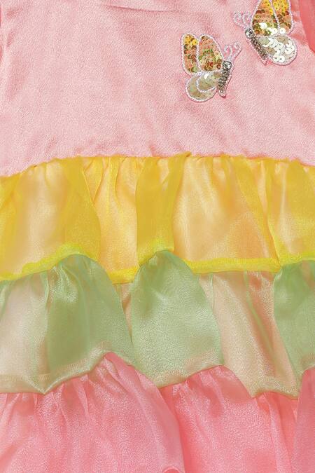 Tutus By Tutu_Multi Color Organza, Crepe, Satin Embroidery, Sequins Ruffle Tiered Dress _Online_at_Aza_Fashions