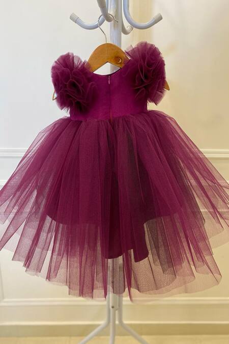 Tutus By Tutu_Purple Satin, Tulle Embroidery Flared Dress_Online_at_Aza_Fashions