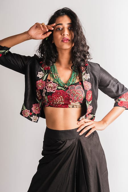 Buy Violet Georgette Crop top with skirt and Jacket Set Online – Vasansi  Jaipur
