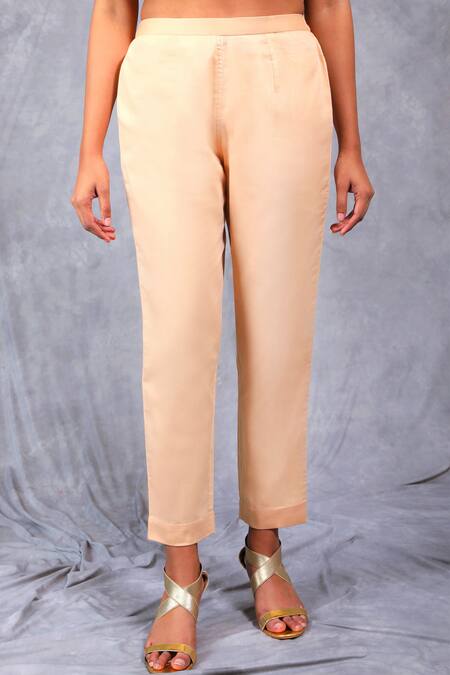 Shop_Asaga_Cream Cotton Pant Mul Cotton Dupatta Organza, Kurta Chanderi Silk V Set _Online_at_Aza_Fashions