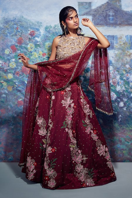 Taavare Embroidered Raw Silk Bridal Lehenga Set 