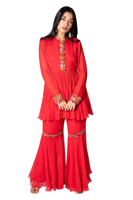 Taavare Embroidered Peplum Kurta & Sharara Set 