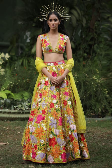 Taavare Wildflower Embroidered Bridal Lehenga Set 