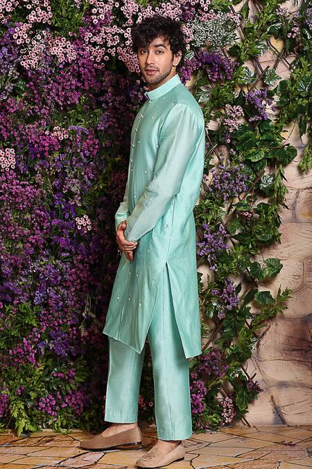 Julie By Julie Shah_Blue Chanderi Kurta_Online_at_Aza_Fashions