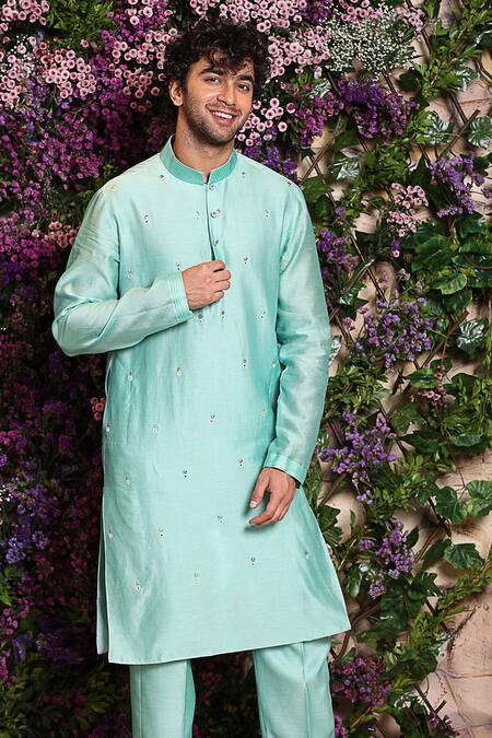 Buy_Julie By Julie Shah_Blue Chanderi Kurta_Online_at_Aza_Fashions