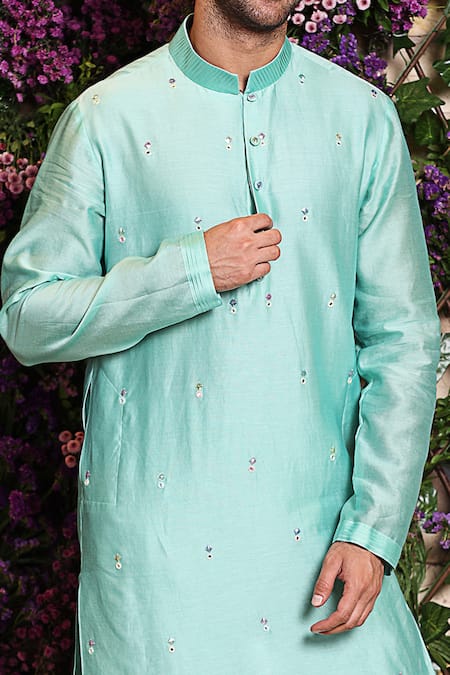 Shop_Julie By Julie Shah_Blue Chanderi Kurta_Online_at_Aza_Fashions