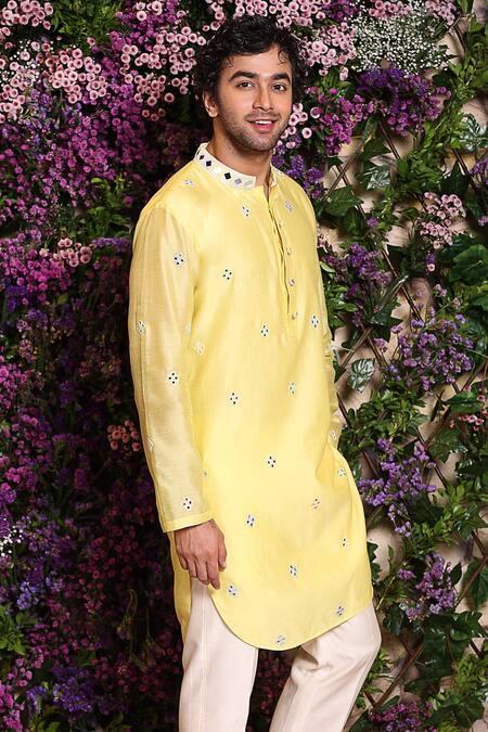 Buy_Julie By Julie Shah_Yellow Chanderi Kurta_Online_at_Aza_Fashions