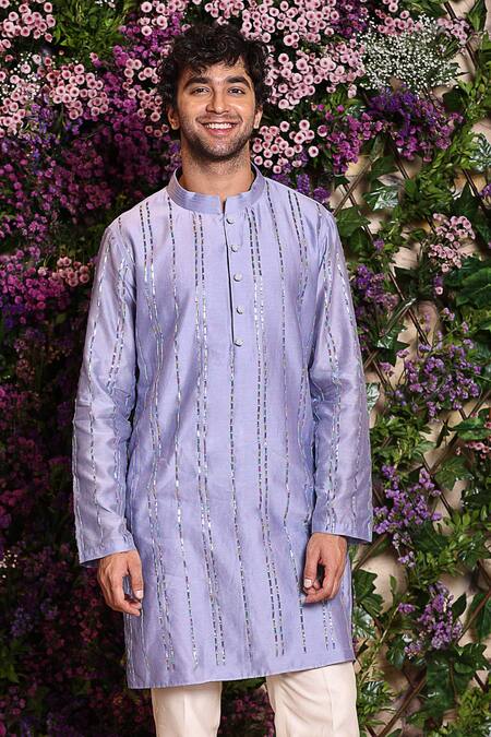 Shop_Julie By Julie Shah_Purple Chanderi Kurta_Online_at_Aza_Fashions