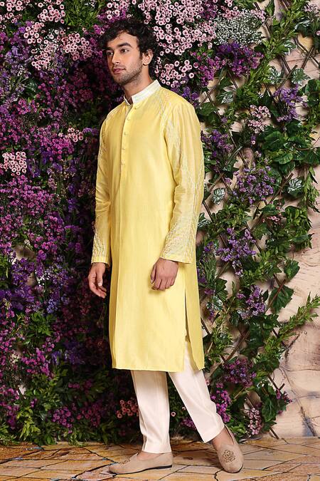 Julie By Julie Shah_Yellow Chanderi Kurta_Online_at_Aza_Fashions
