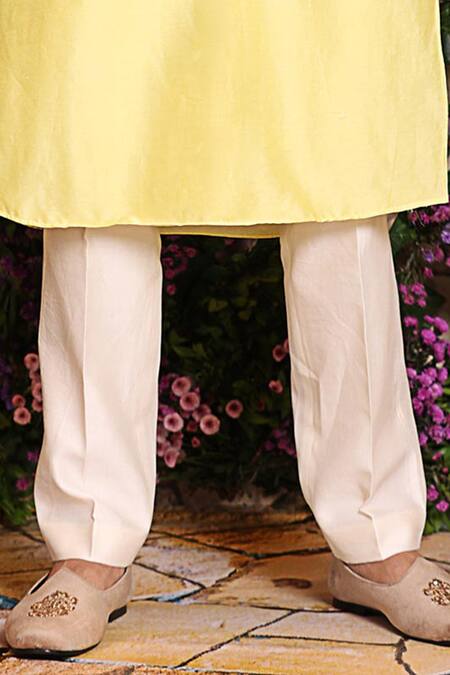 Julie By Julie Shah_Yellow Chanderi Kurta_at_Aza_Fashions