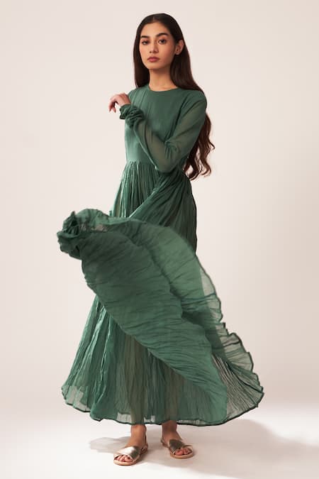 Dot Green Cotton Anarkali Online at Aza Fashions Dot_Green Cotton Anarkali _Online_at_Aza_Fashions