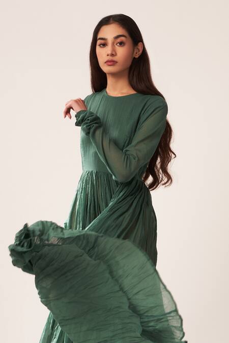 Shop Dot Green Cotton Anarkali Online at Aza Fashions Shop_Dot_Green Cotton Anarkali _Online_at_Aza_Fashions