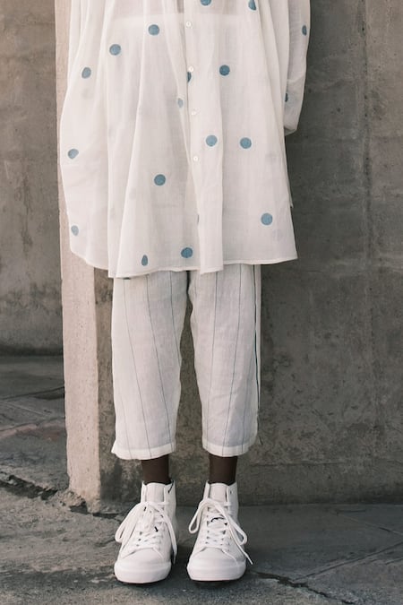 Urvashi Kaur_White Handloom Cotton Kai Hand Spun Silk Pant _Online_at_Aza_Fashions