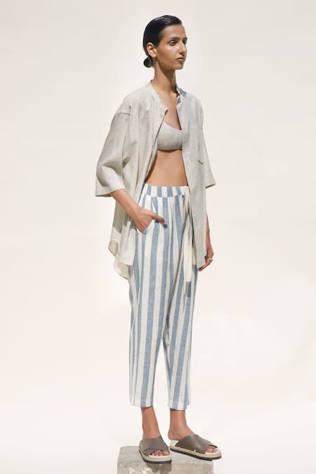 Buy_Urvashi Kaur_Off White Handloom Cotton Confulence Straight Fit Pant _Online_at_Aza_Fashions