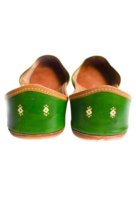 Shop_Haelli_Green Hand Paint Juttis_Online_at_Aza_Fashions