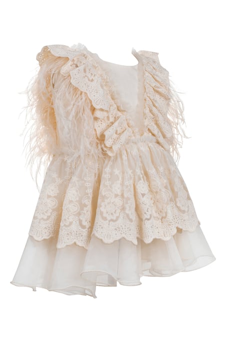Jasmine And Alaia_Peach Organza Lace Dress_Online_at_Aza_Fashions
