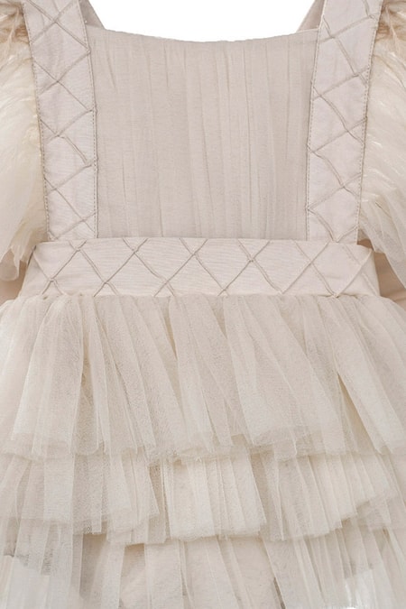 Jasmine And Alaia Beige Tulle Ruffle Romper at Aza Fashions Jasmine And Alaia_Beige Tulle Ruffle Romper_at_Aza_Fashions