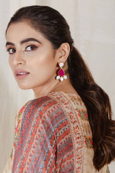 Shop_The Boozy Button_Multi Color Moroccan Silk Digital Print V Neck Thinking Out Loud Kaftan_Online_at_Aza_Fashions