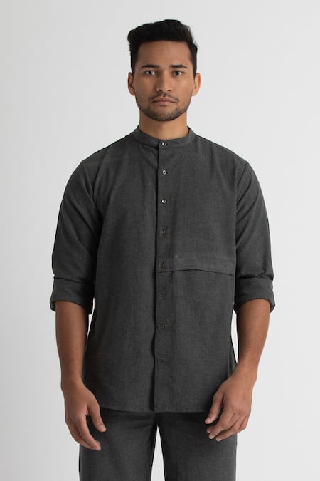 THREE Grey Melange Cotton Shirt And Pant Set 