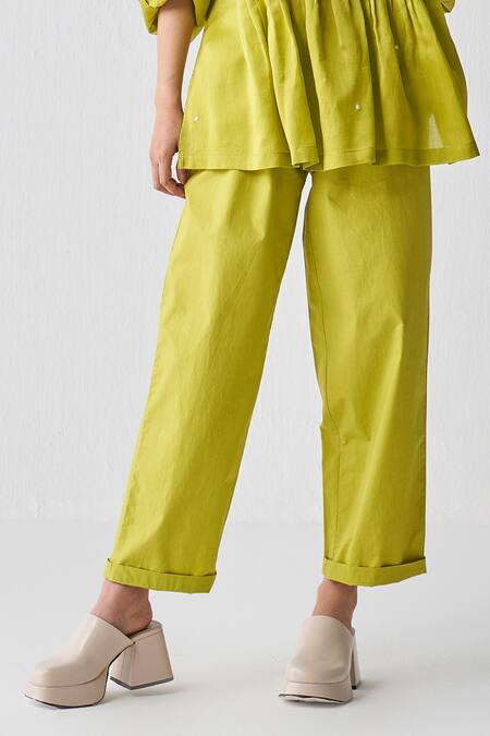 Three Green Poplin Plain Narrow Bottom Pant Online at Aza Fashions Three_Green Poplin Plain Narrow Bottom Pant _Online_at_Aza_Fashions
