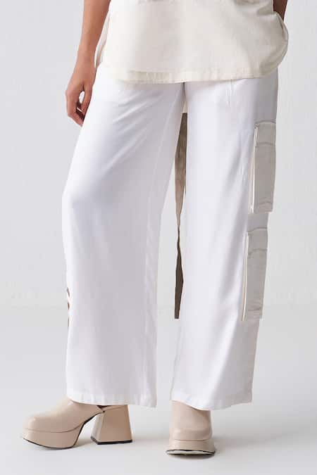 Buy Three White Tencel Embroidered Fringes Detailed Cargo Pant Online at Aza Fashions Buy_Three_White Tencel Embroidered Fringes Detailed Cargo Pant _Online_at_Aza_Fashions