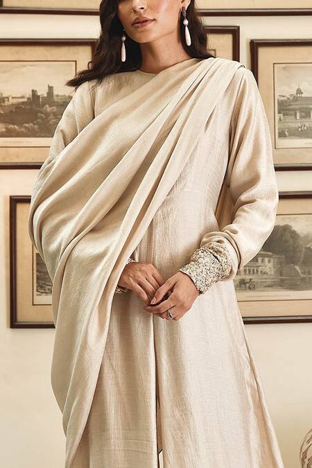 Twinkle Hanspal_White Satin Silk Round Draped Jumpsuit _Online_at_Aza_Fashions