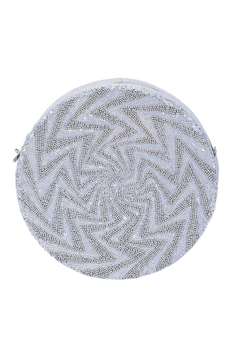 The Purple Sack_Silver Embroidery Hand Sling Bag _Online_at_Aza_Fashions